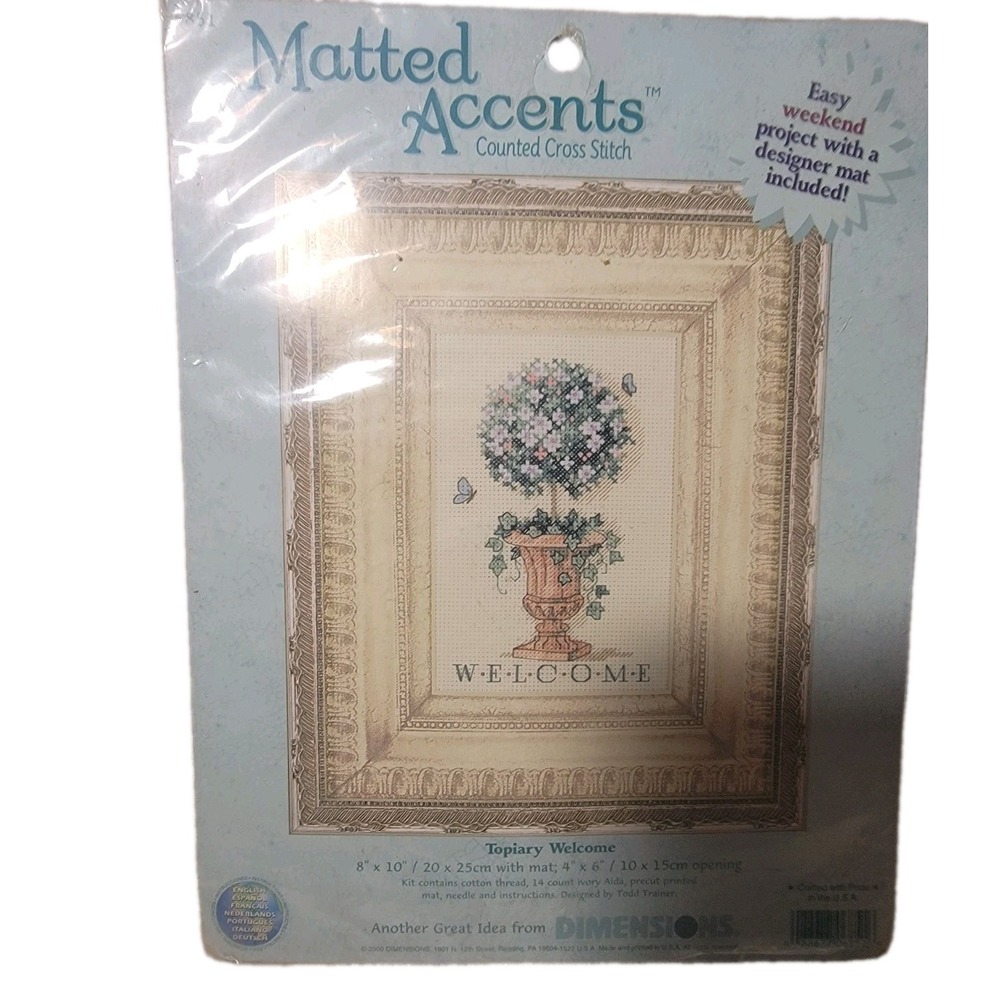 Dimensions Topiary Welcome Counted Cross Stitch Kit 6853 Matted Accents Cottage